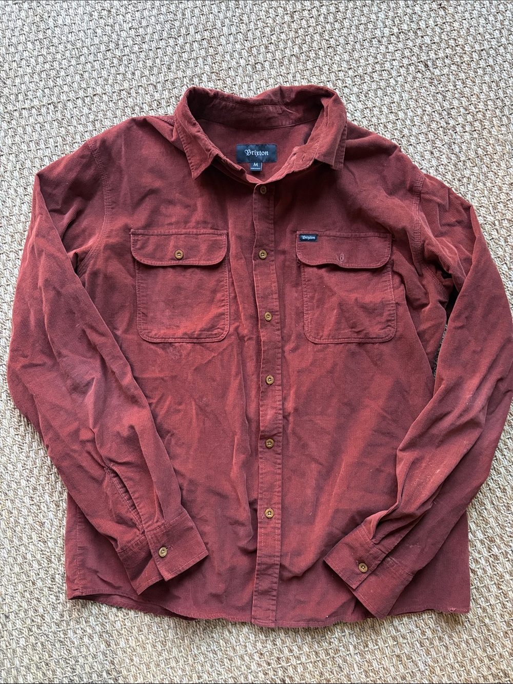 Men’s Brixton Long-Sleeve Corduroy Shirt in Rust Red